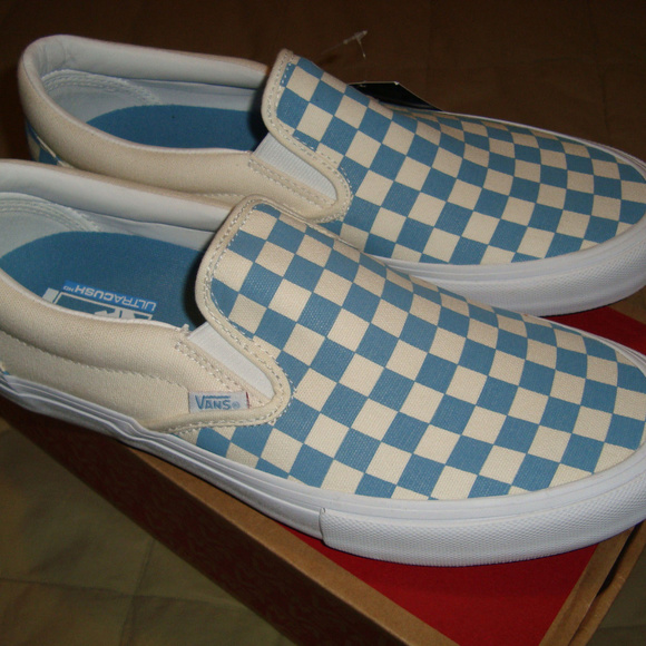 vans slip on pro blue checkerboard